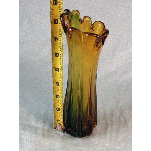 Vintage MCM Japan Swung Glass Finger Bud Vase Stretch 8 fingers Ombre 8" - Picture 5 of 9